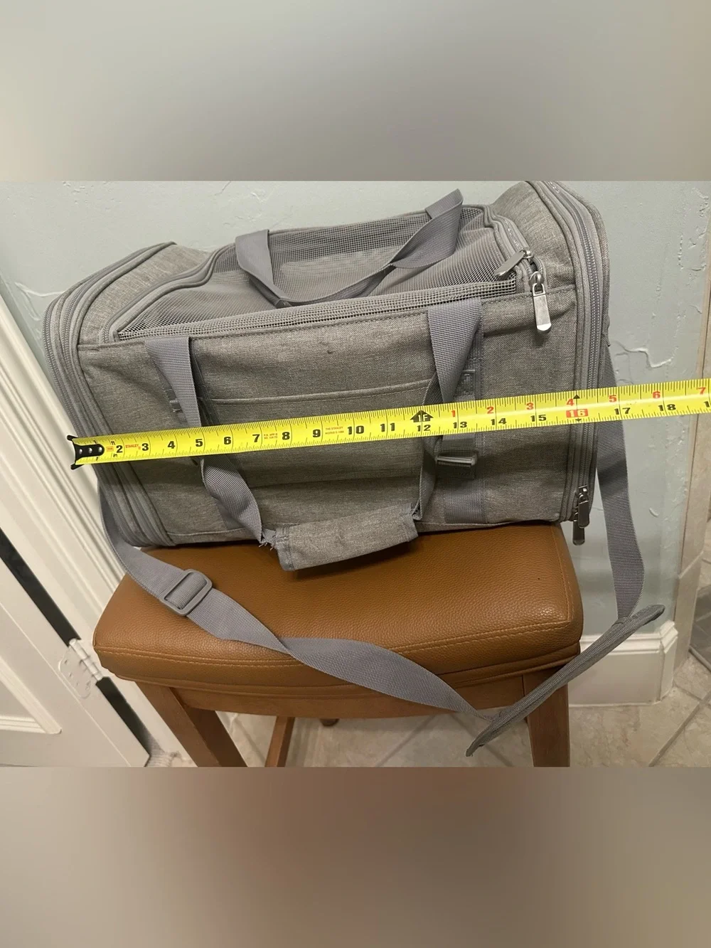 Gray Pet Carrier Travel Bag with Shoulder Strap